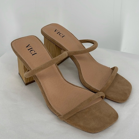 Vici Shoes - Vici Tori Square Toe Heeled Sandal Almond Tan Brown 9 EUC